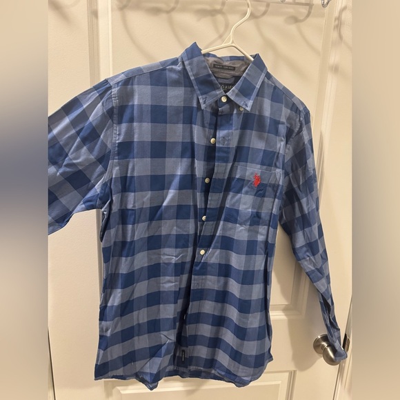 U.S. Polo Assn. Men’s Slim Fit Dress Shirt - Blue & Red Plaid - Size M - Picture 1 of 5